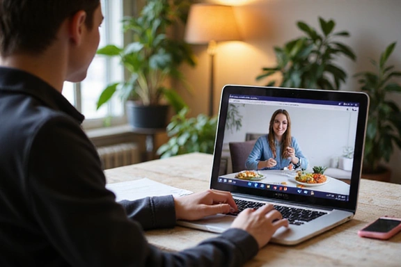Persona che segue un webinar sulla nutrizione da casa